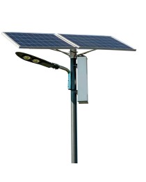 Stalp iluminat fotovoltaic cu 2 panouri Solare acumulator 60A si 2 leduri
